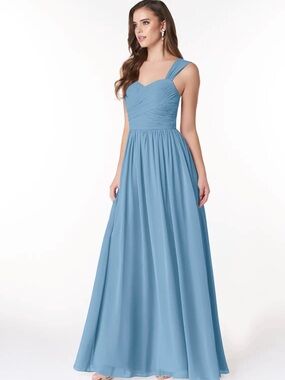 Azazie Steel Blue Sweetheart Neck Maxi Dress